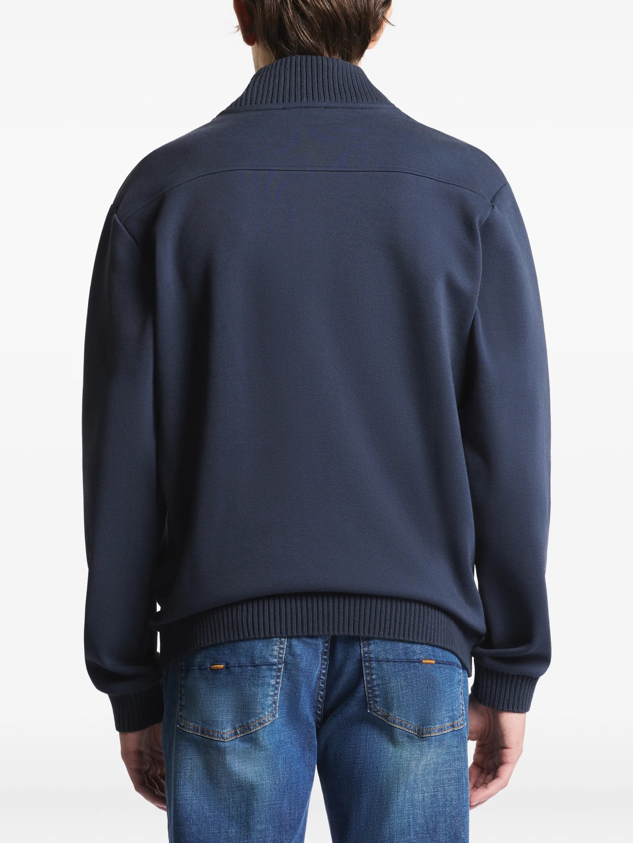 Navy Blue Bomber Ribbed Detail Jacket
