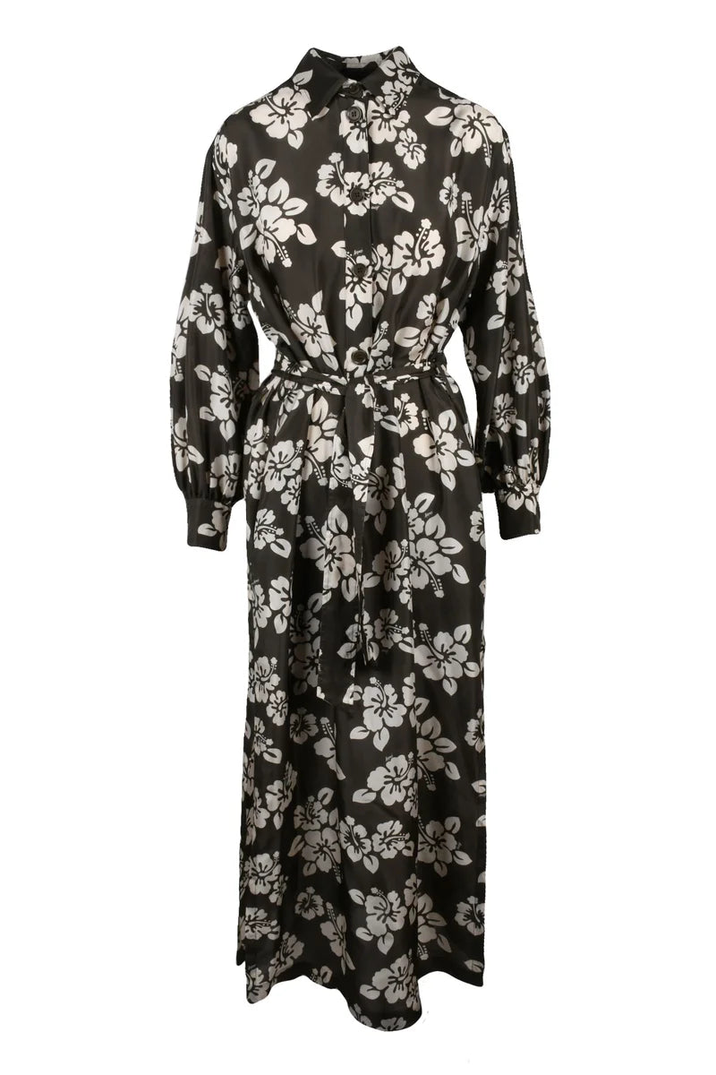 Satin Tunic Dress - Green/White