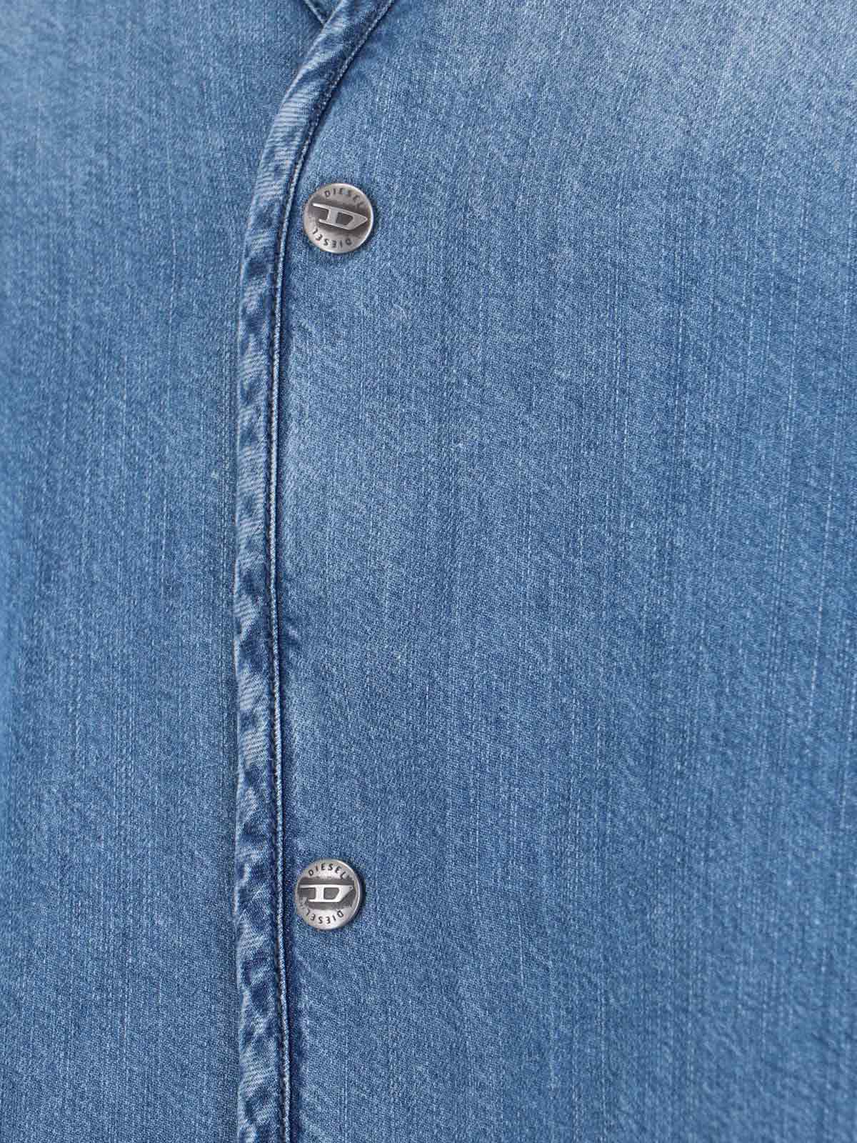 Denim Shirt With V-Neckline And Bold Back Graphic