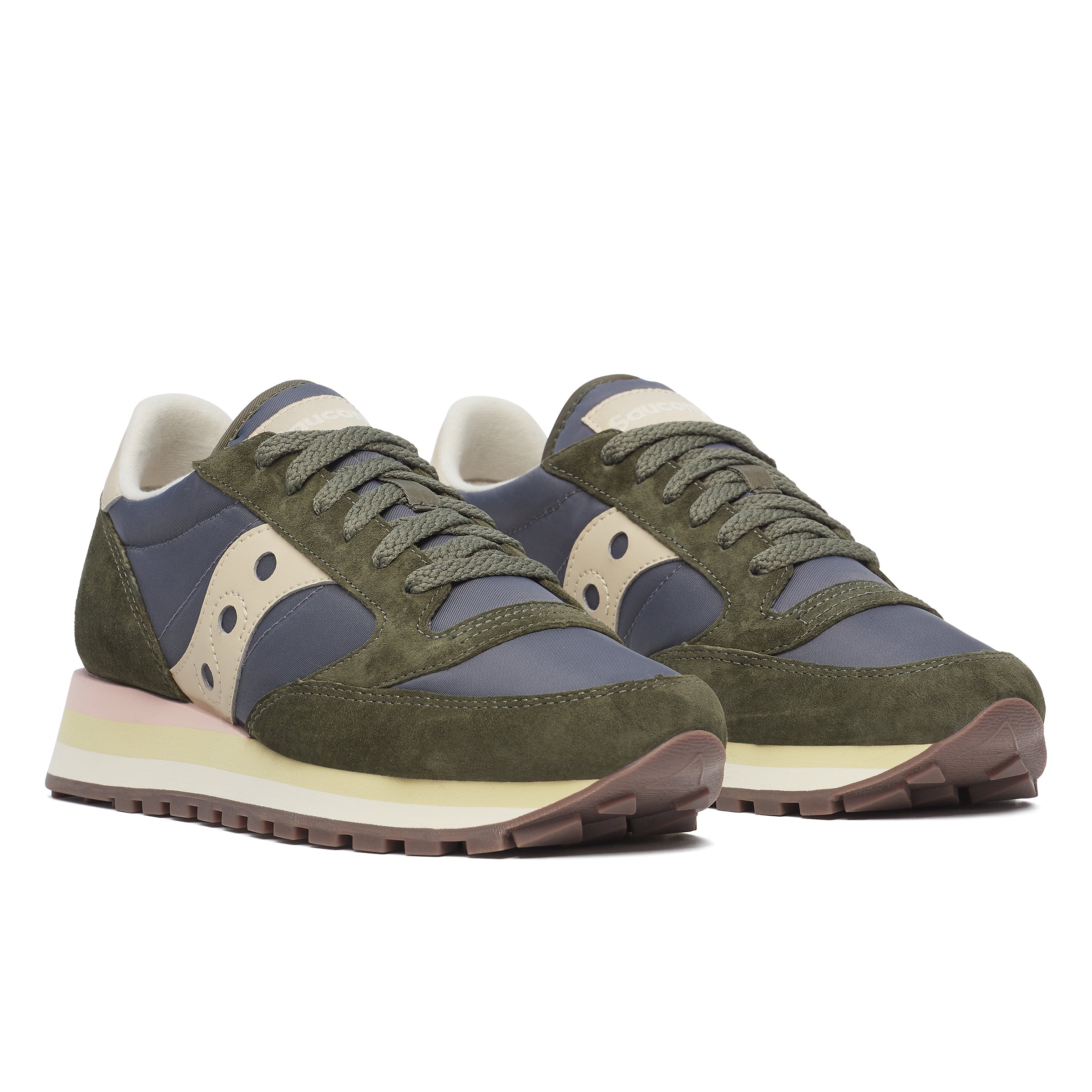 Olive Green Suede and Fabric Sneakers
