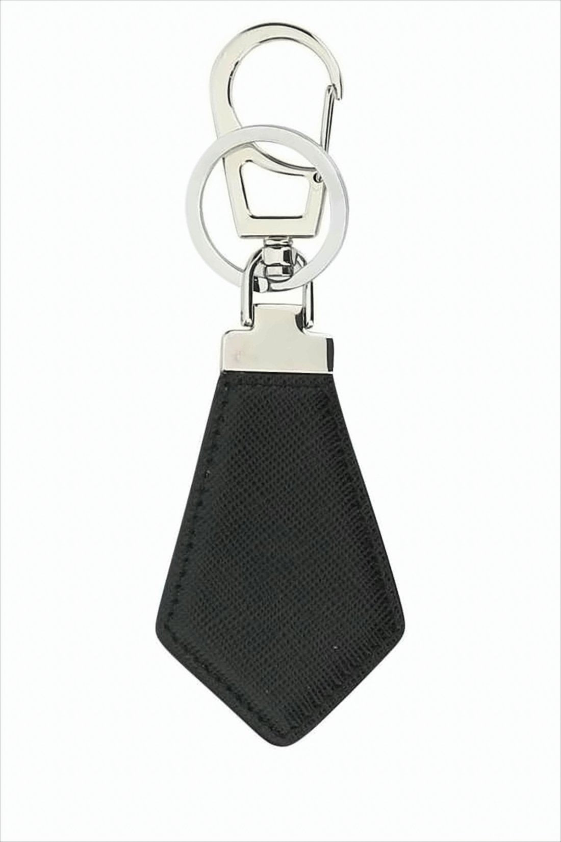 Pentagonal Leather Keyring with Metallic Logo Plaque