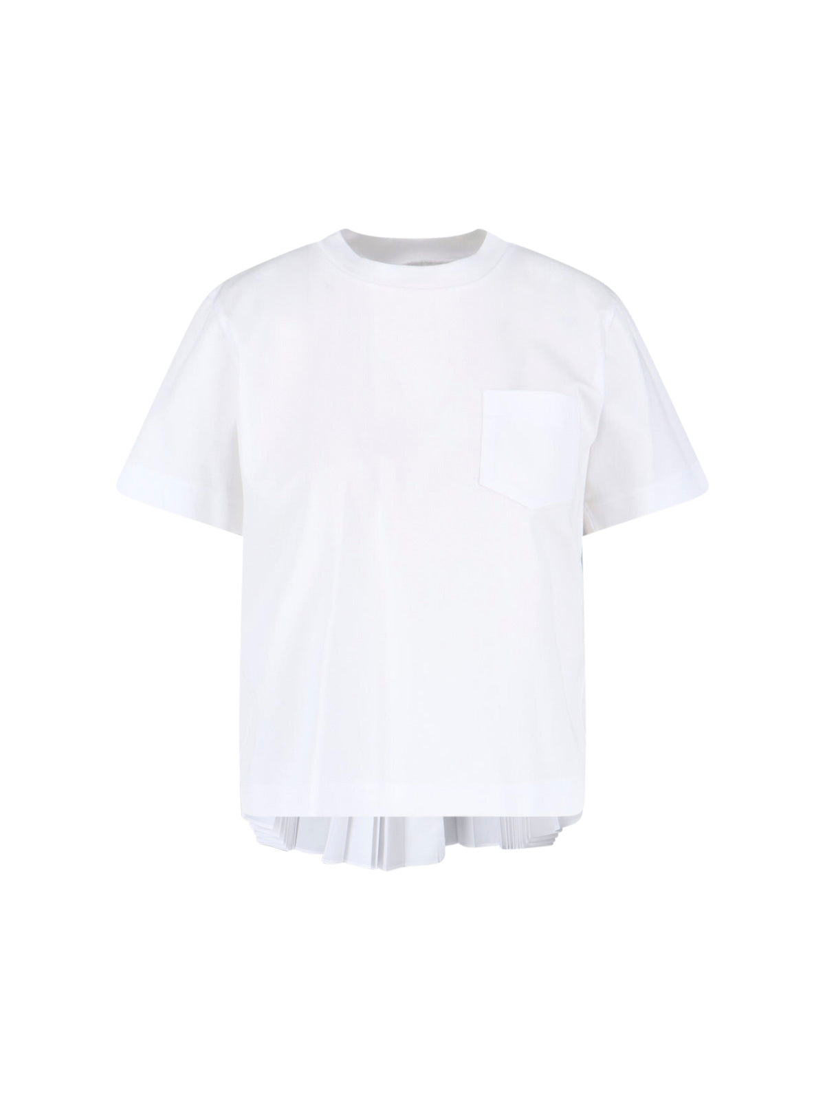 White Panel Design Pleated Cotton T-Shirt