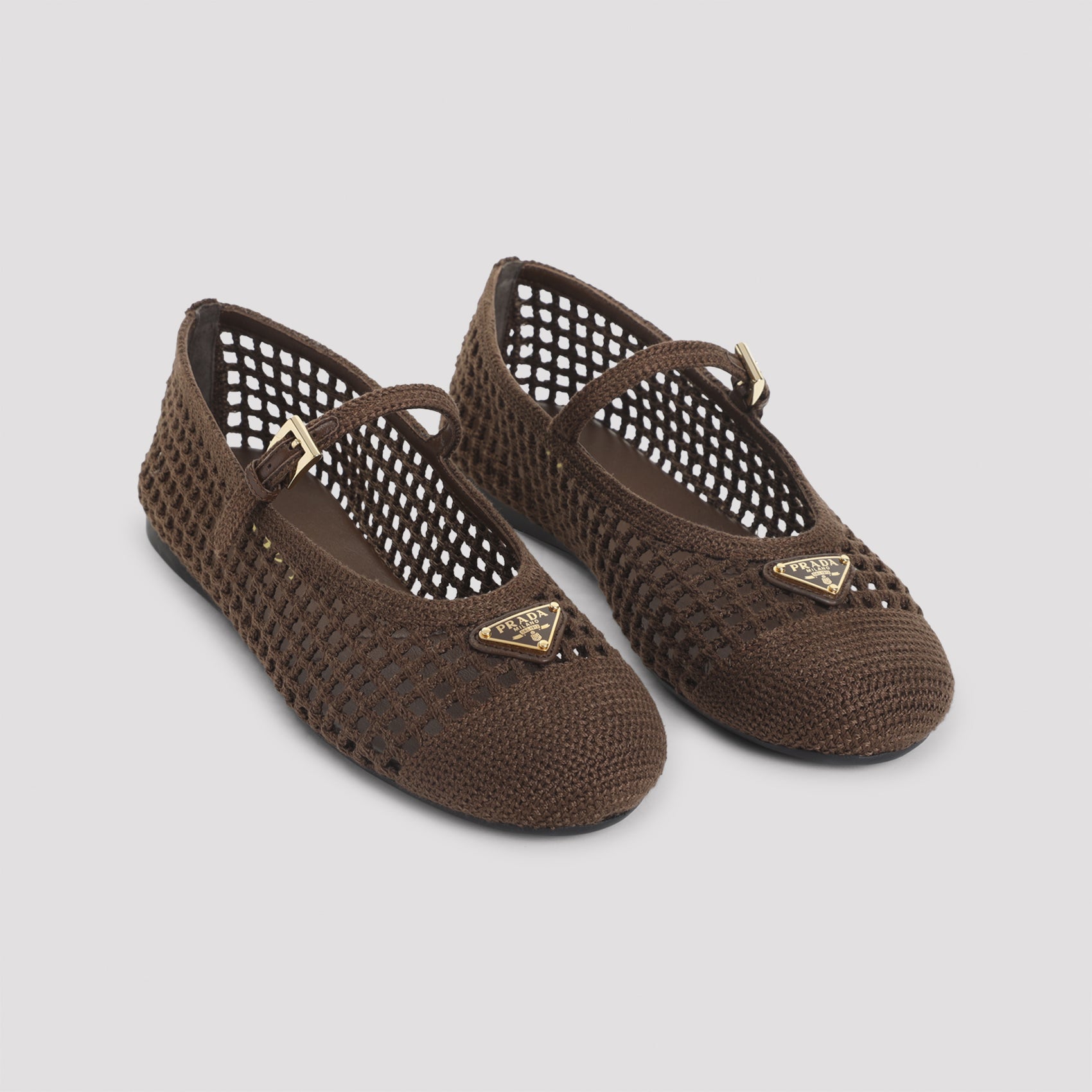 Open-Weave Brown Ballerinas with Slim Instep Strap