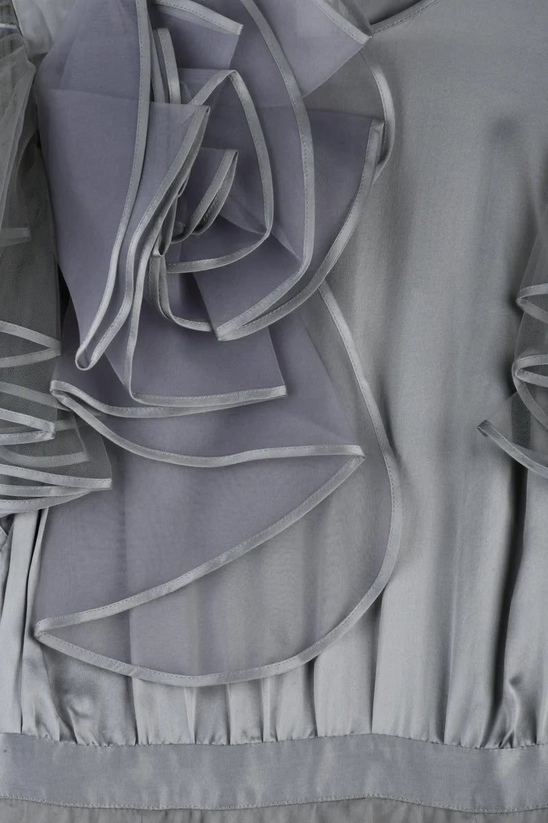 Satin Dress Tulle Skirt - Grey