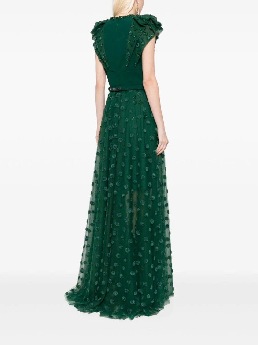 Beaded Tulle Dress With Polka Dots