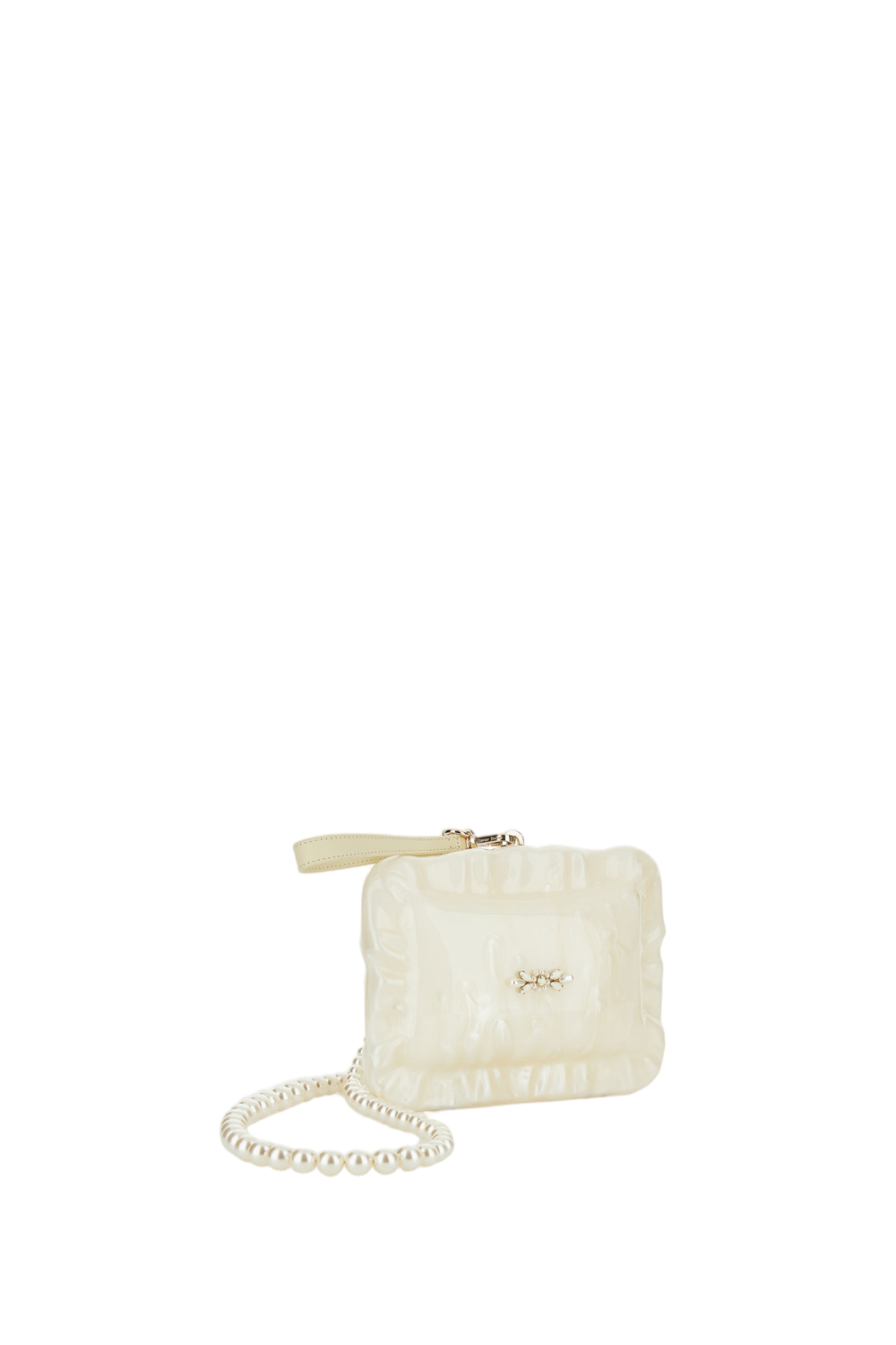 Pearl-Embellished Pillow-Shaped Shoulder Bag