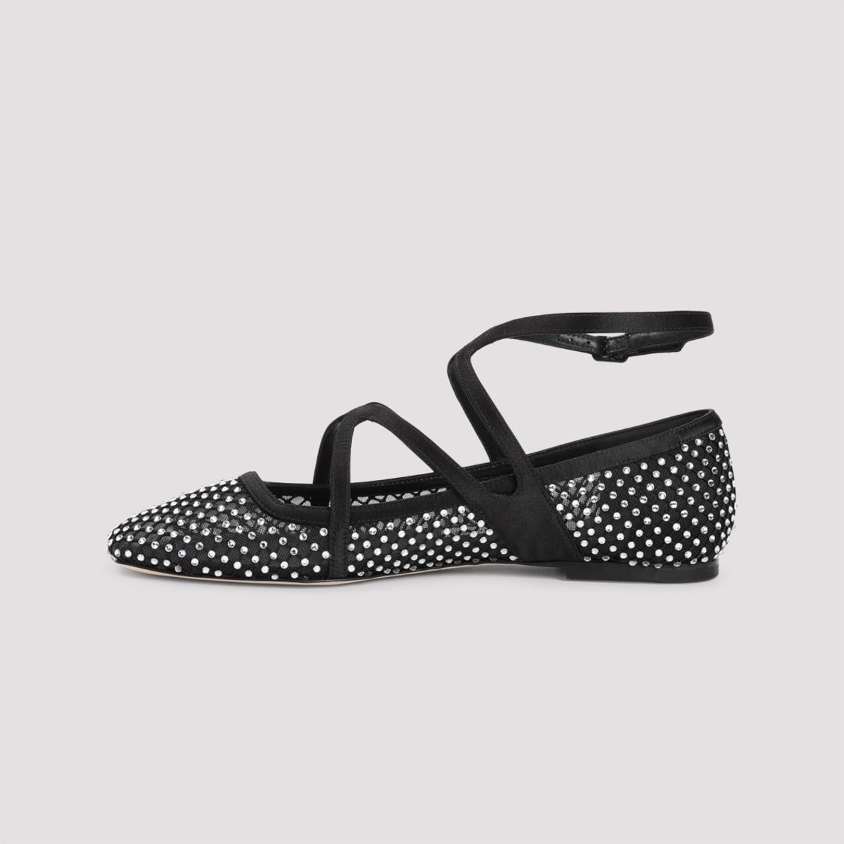 Black Leather And Mesh Ballerinas