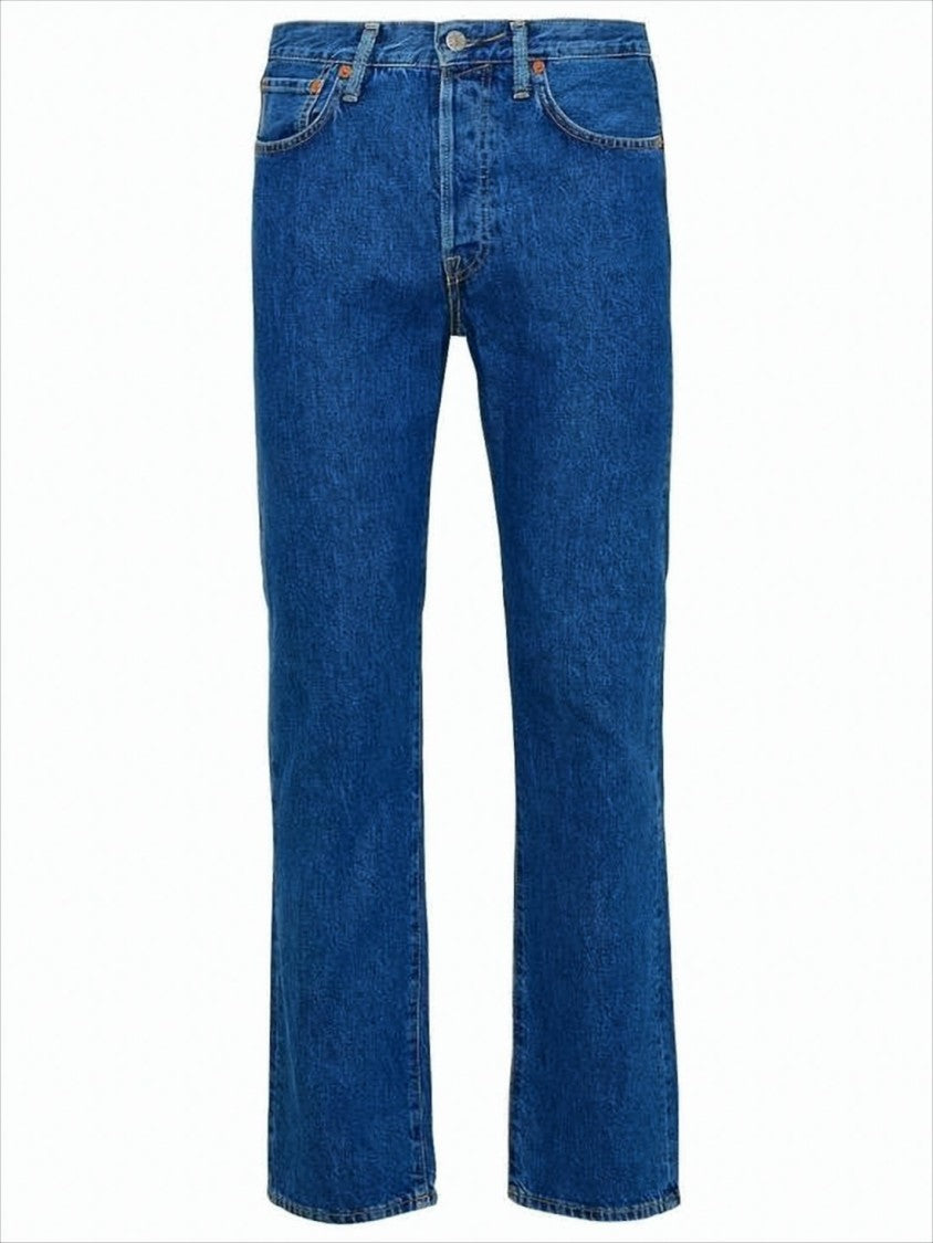 Mid-Blue Denim Pants With Traditional Five-Pocket Styling