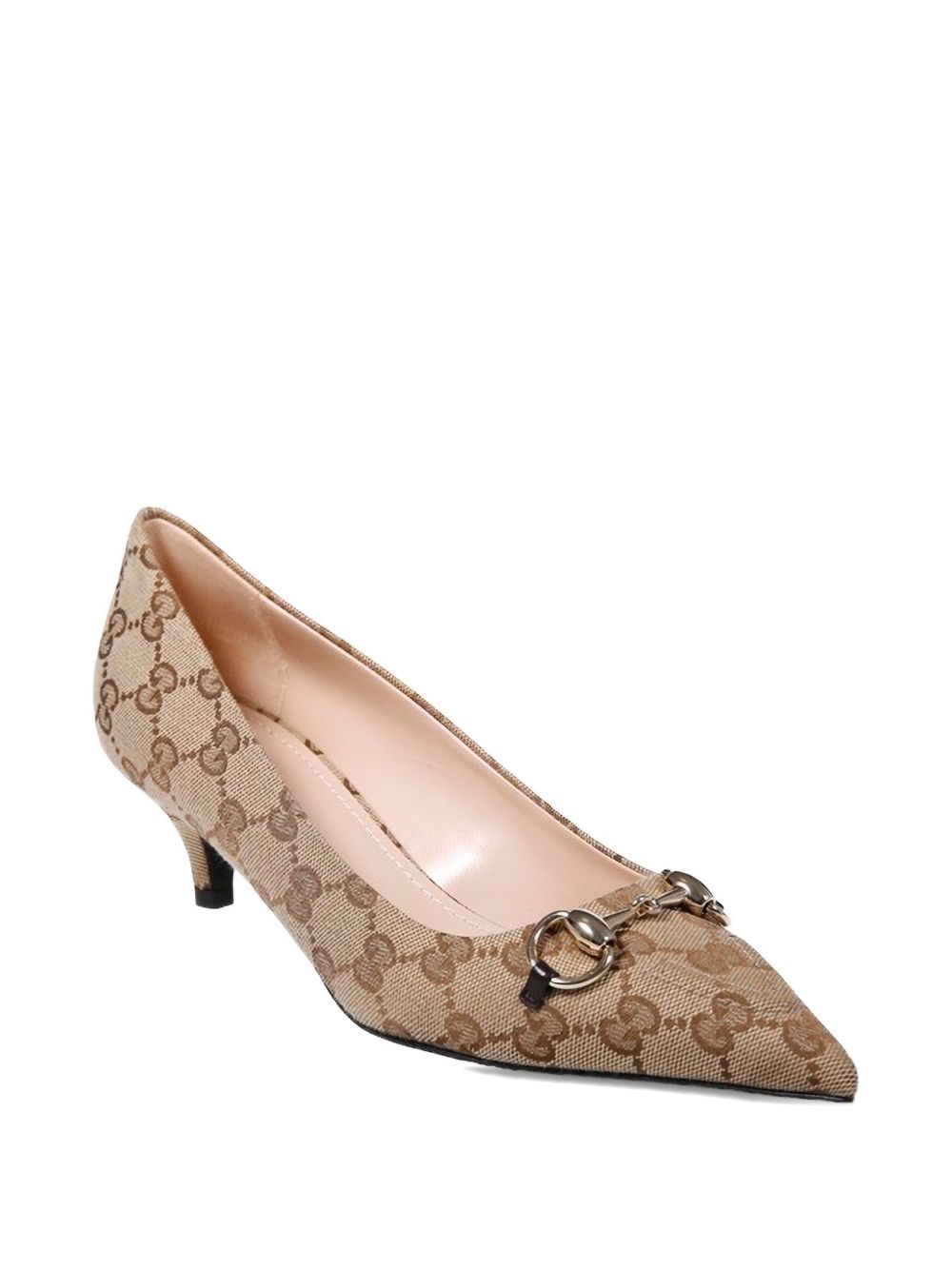 Beige Canvas Pointed-Toe Kitten Heels