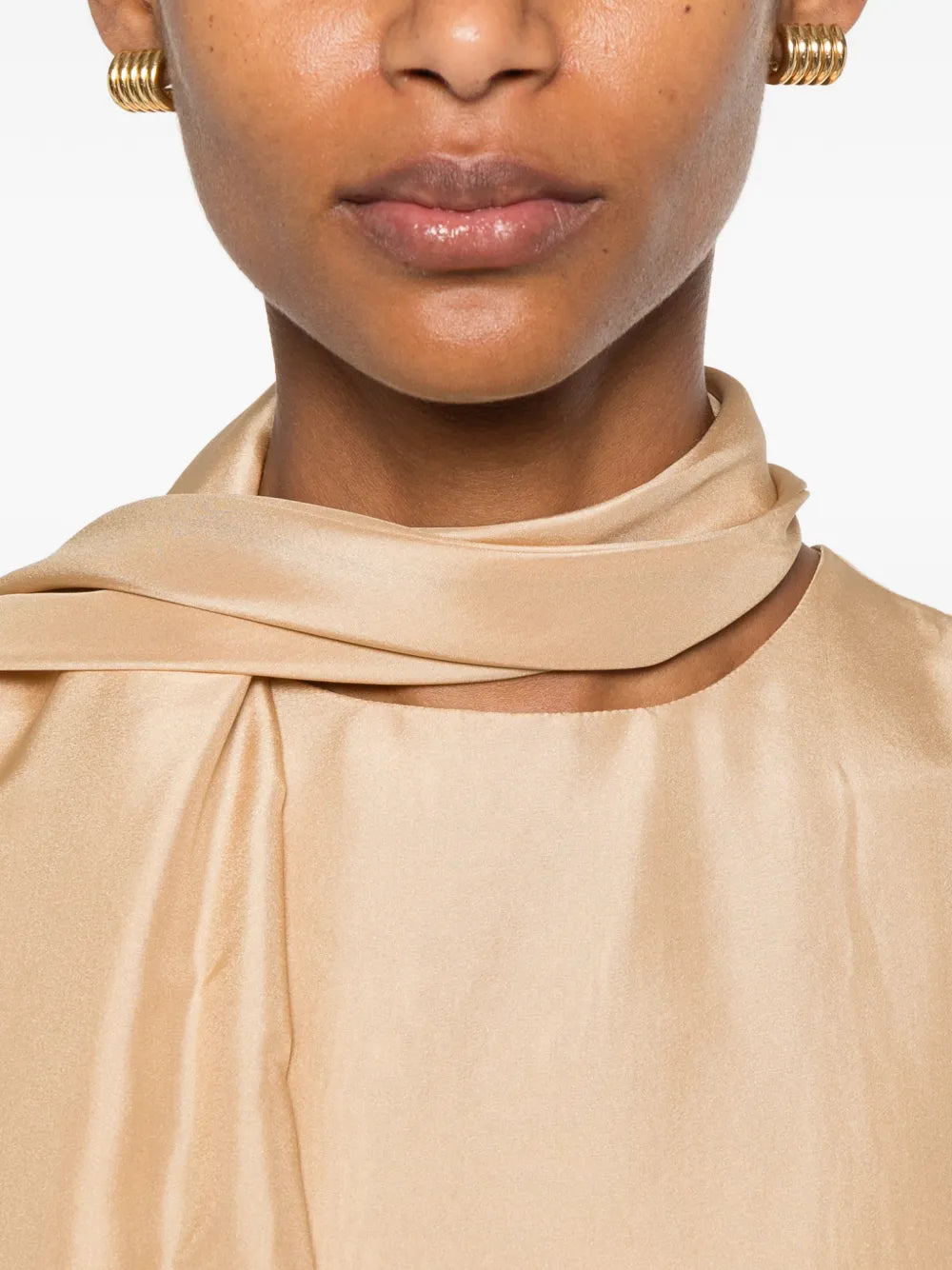 Asymmetrical Satin Top with Draped Cowl Neckline