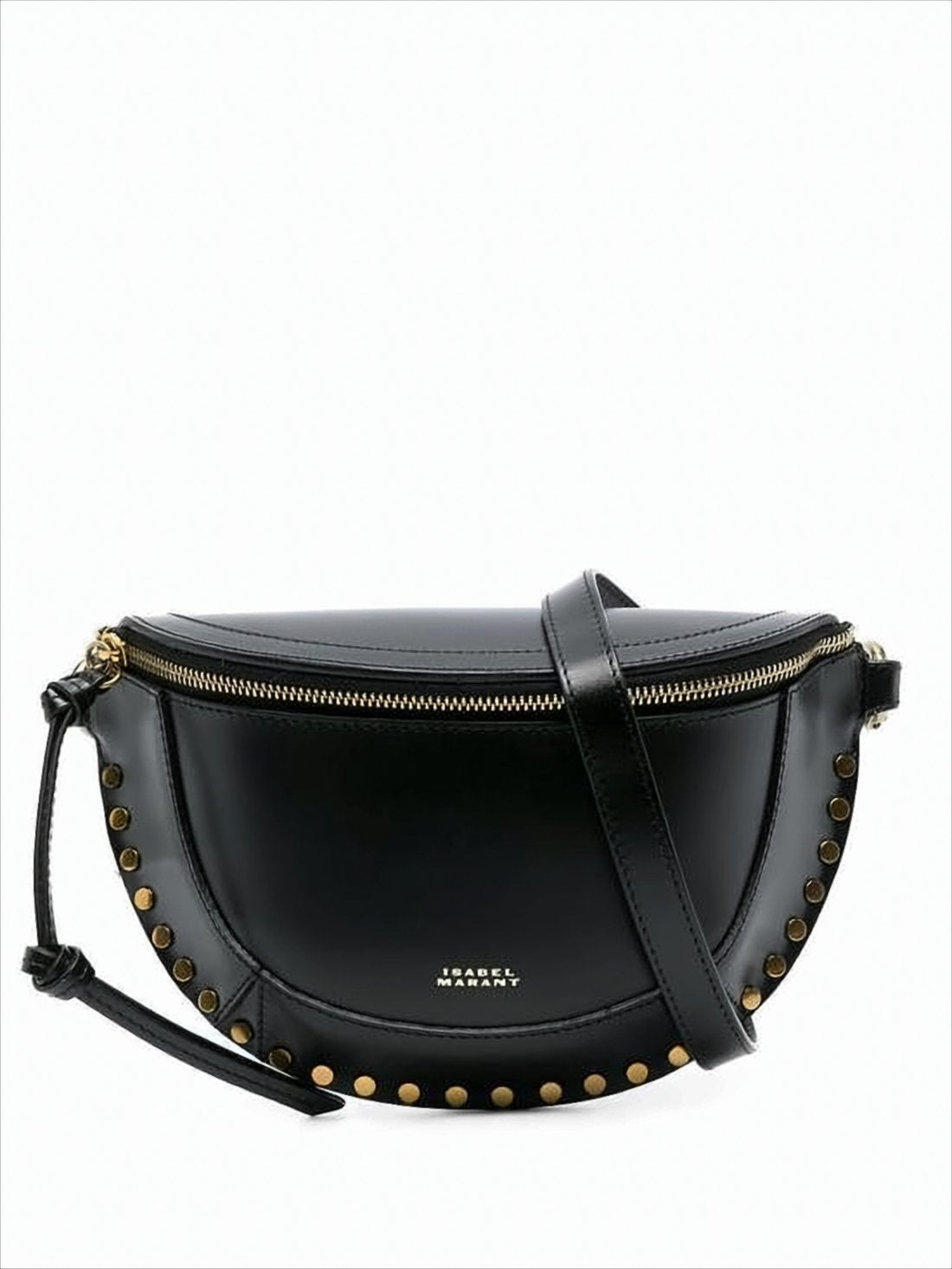 Crescent-Shaped Shoulder Bag with Gold-Tone Studs