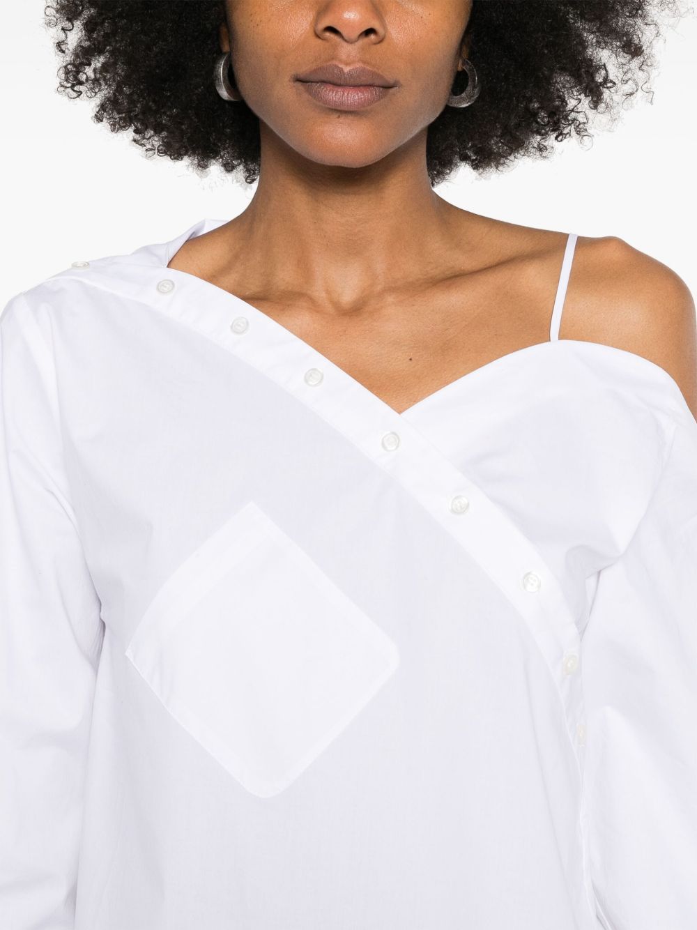 Asymmetrical White Top With Off-Center Button