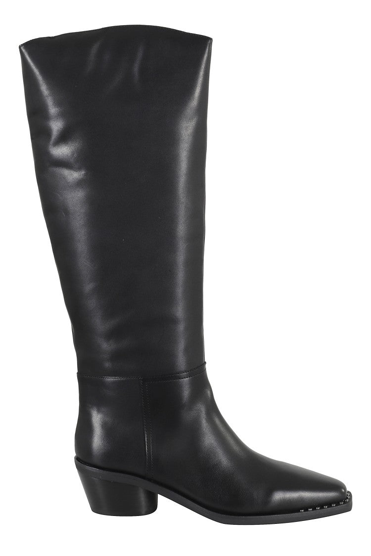 Mid-Calf Leather Boots with Pointed Toe