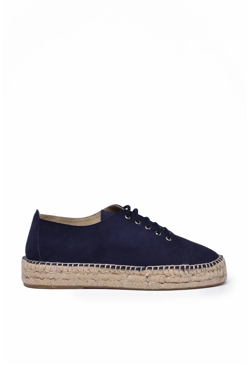 Suede Lace-up Espadrilles - Midnight Blue