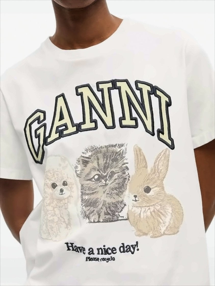 Short-Sleeved Crew Neck T-Shirt with Playful Animal Print