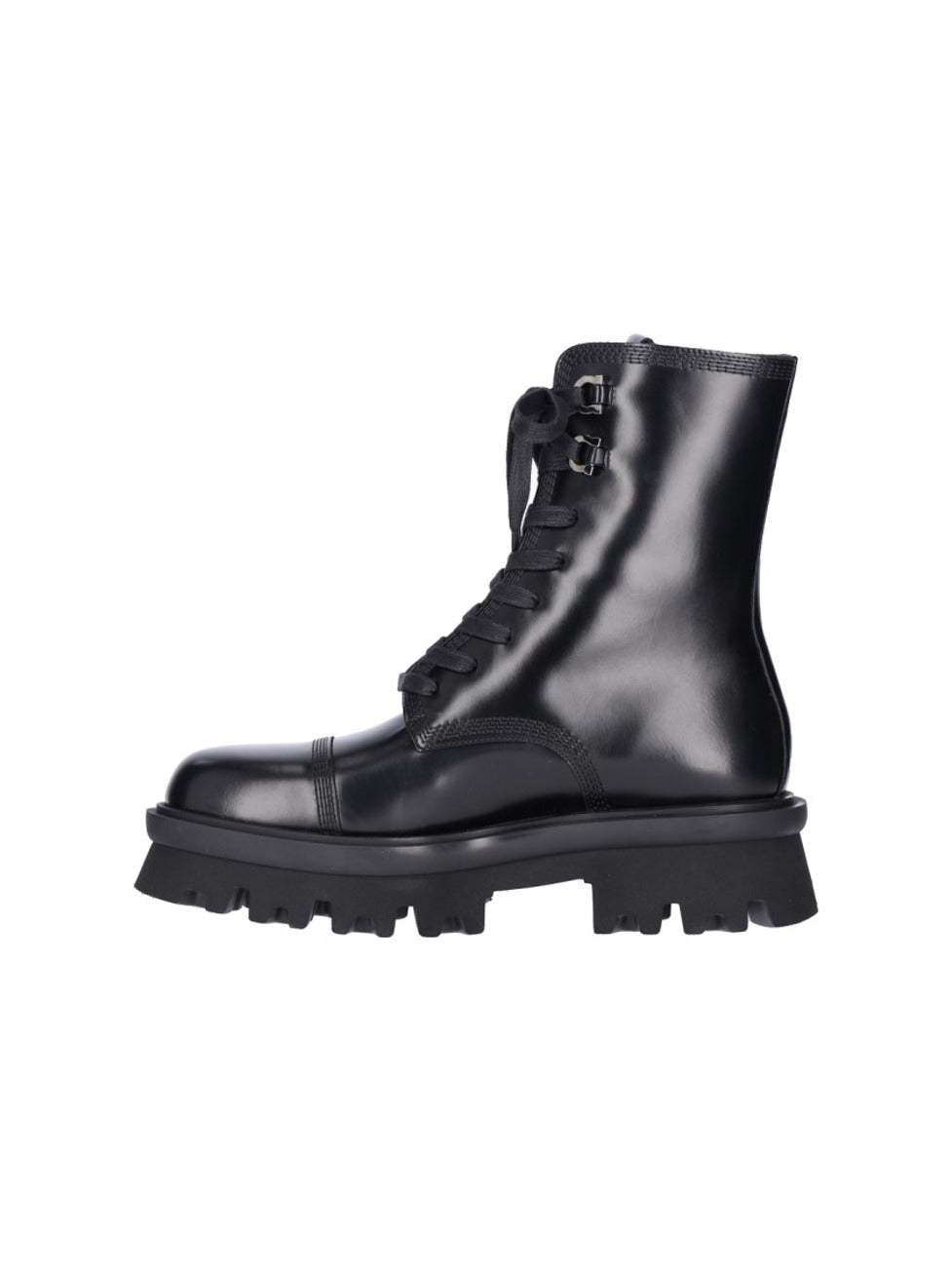 Glossy Black Leather Combat Boots