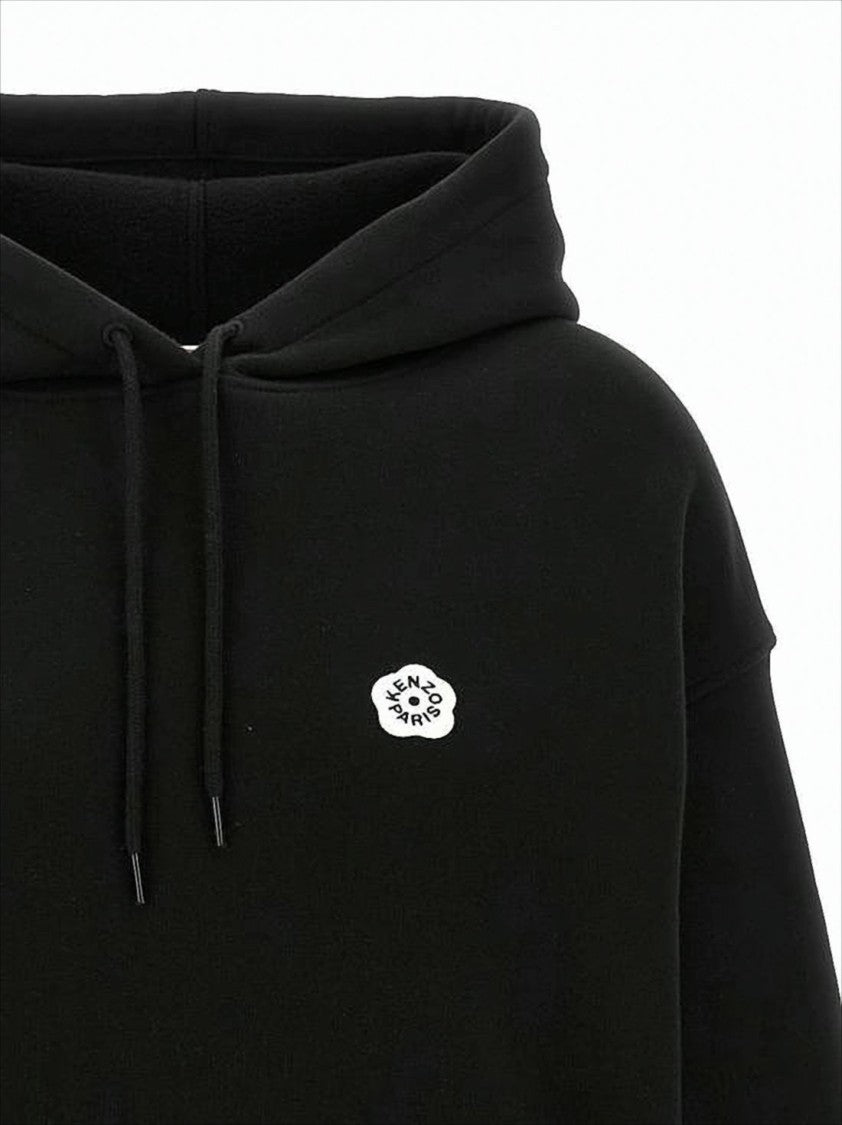Relaxed Fit Black Hoodie With Drawstring And Embroidered Logo