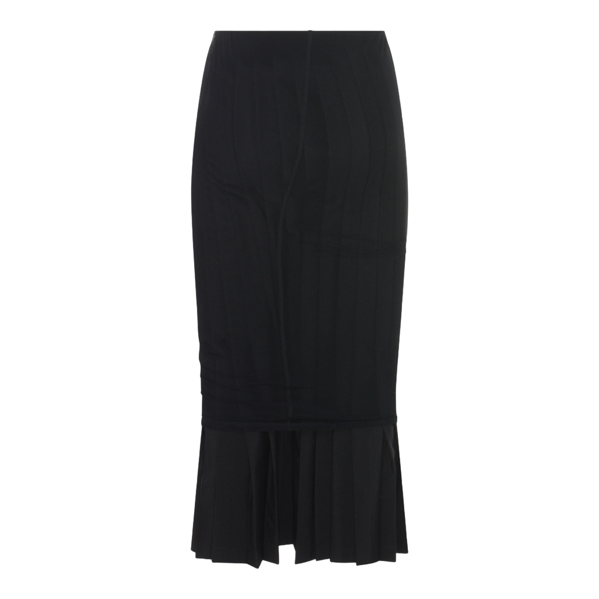 Fitted Mid-Calf Skirt with Pleated Ruffle Hem