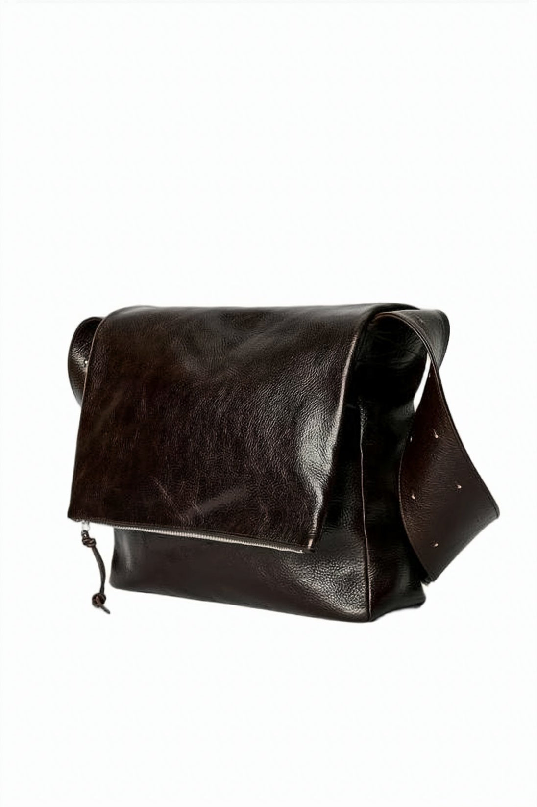 Smooth Brown Leather Shoulder Bag With Textured Strap
