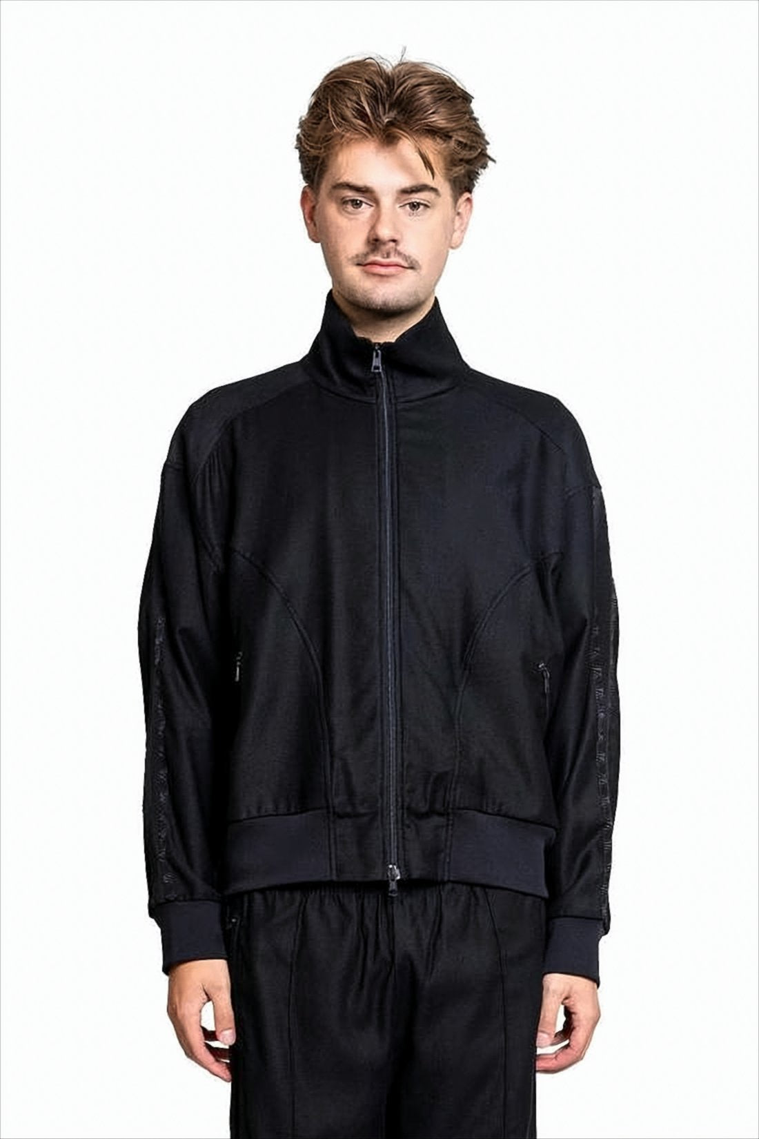 Black Bomber Jacket with High Collar