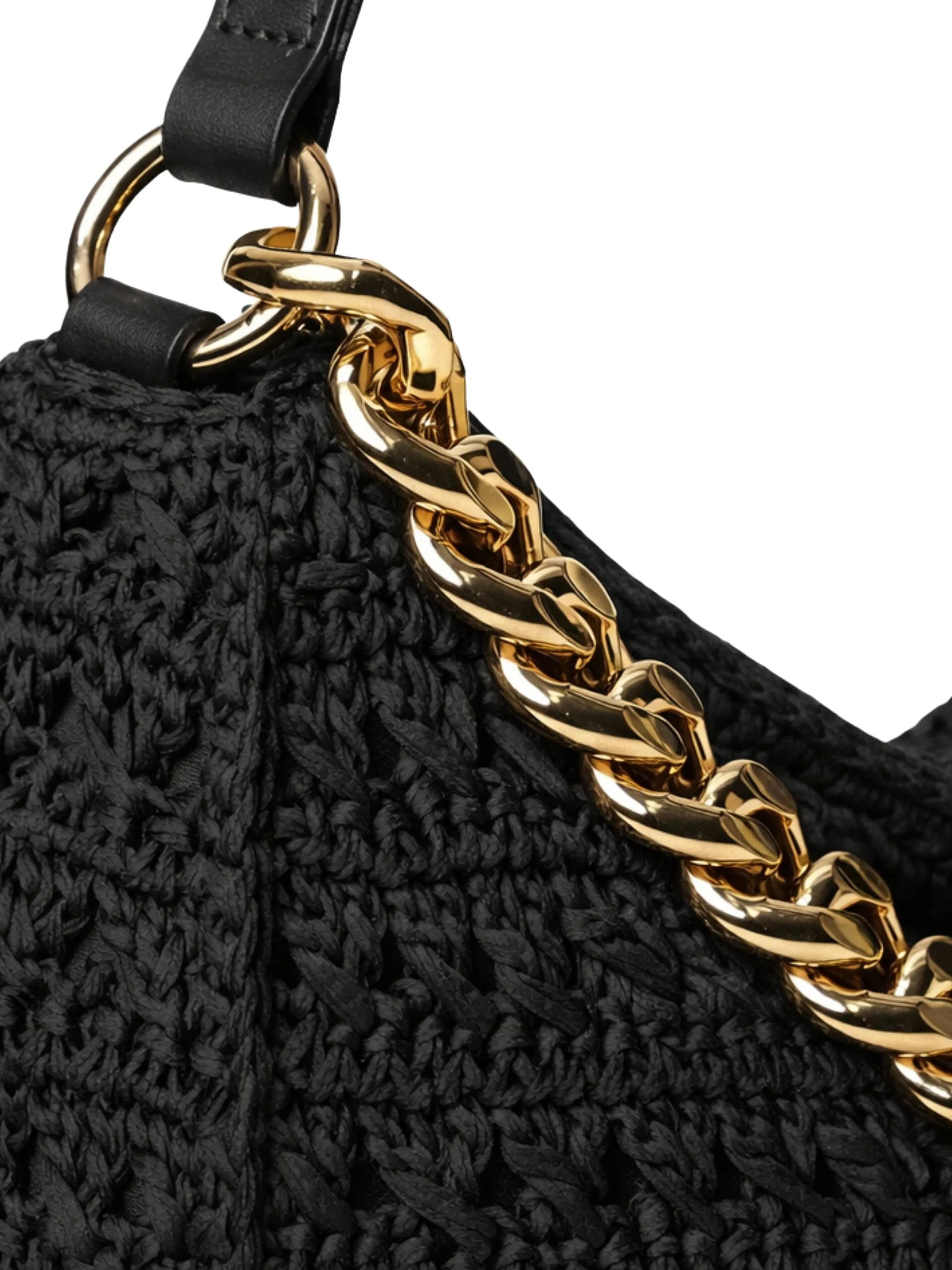 Black Crochet Rounded Shoulder Bag