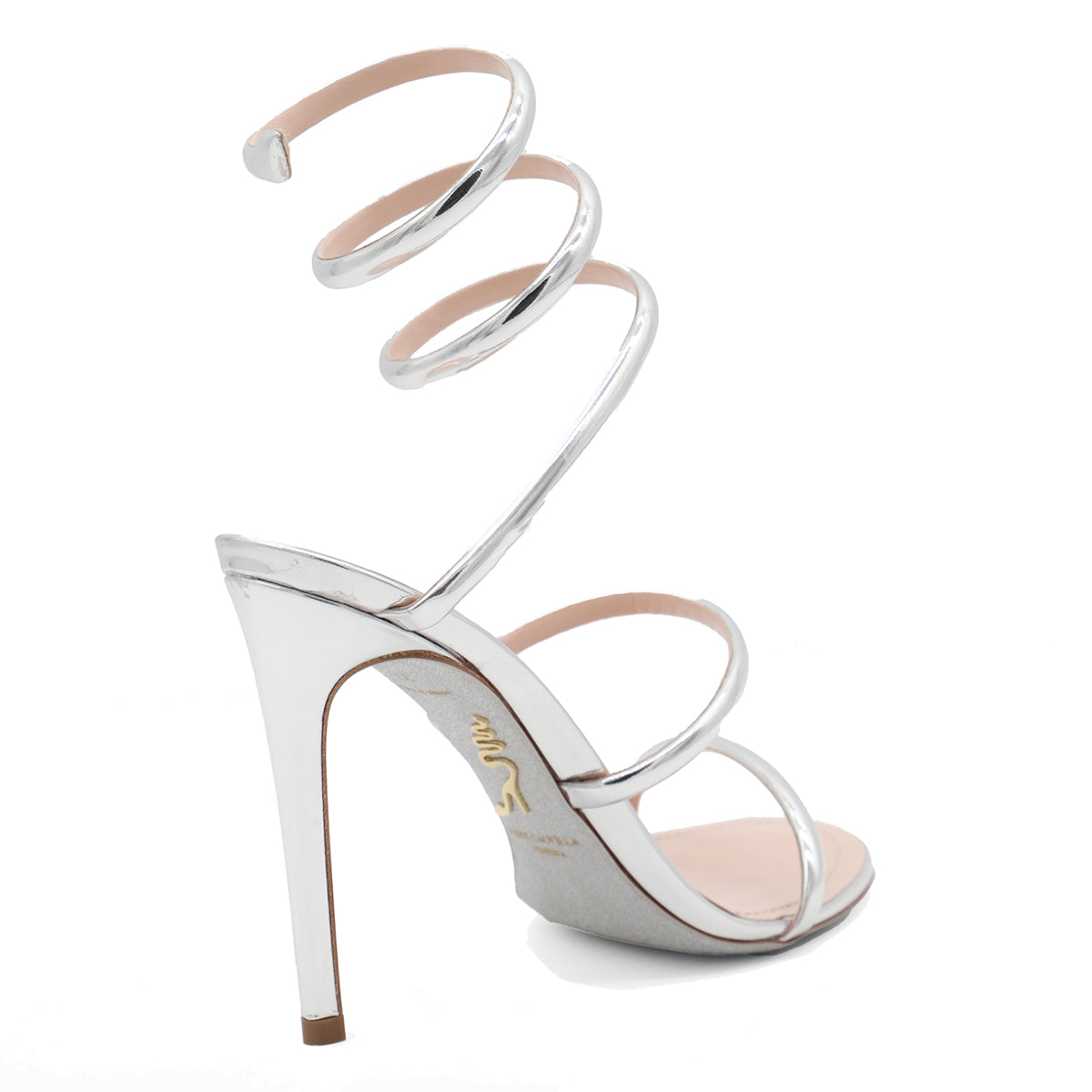 Silver Leather Cleo Sandals with Stiletto Heel