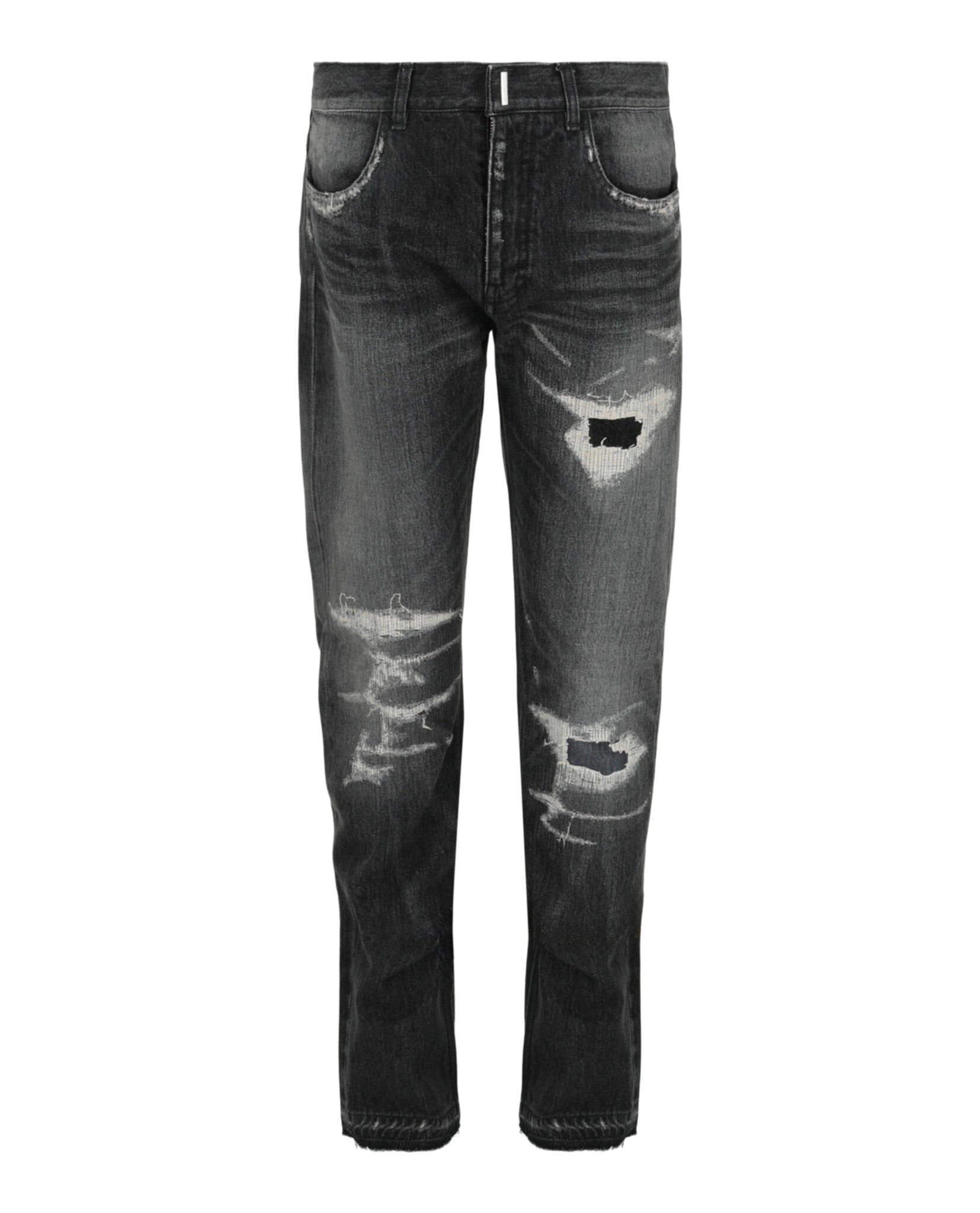 Distressed Straight-Leg Jeans