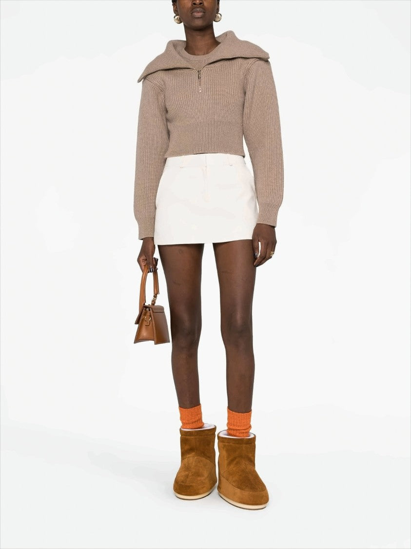 Cropped Merino Wool Sweater with Double Collar