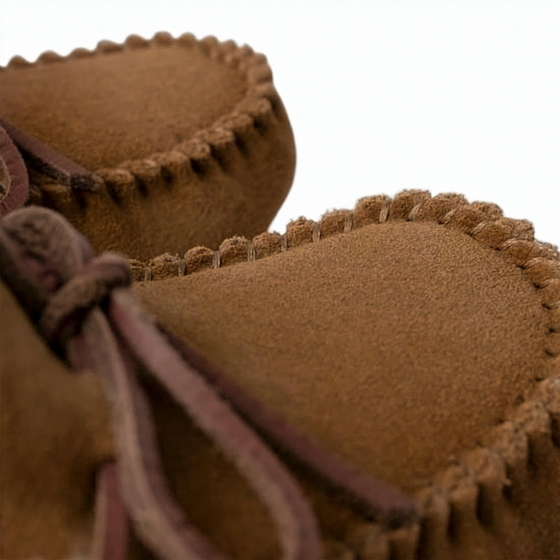 Moccasin-Style Suede Loafers with Whipstitching and Plush Lining