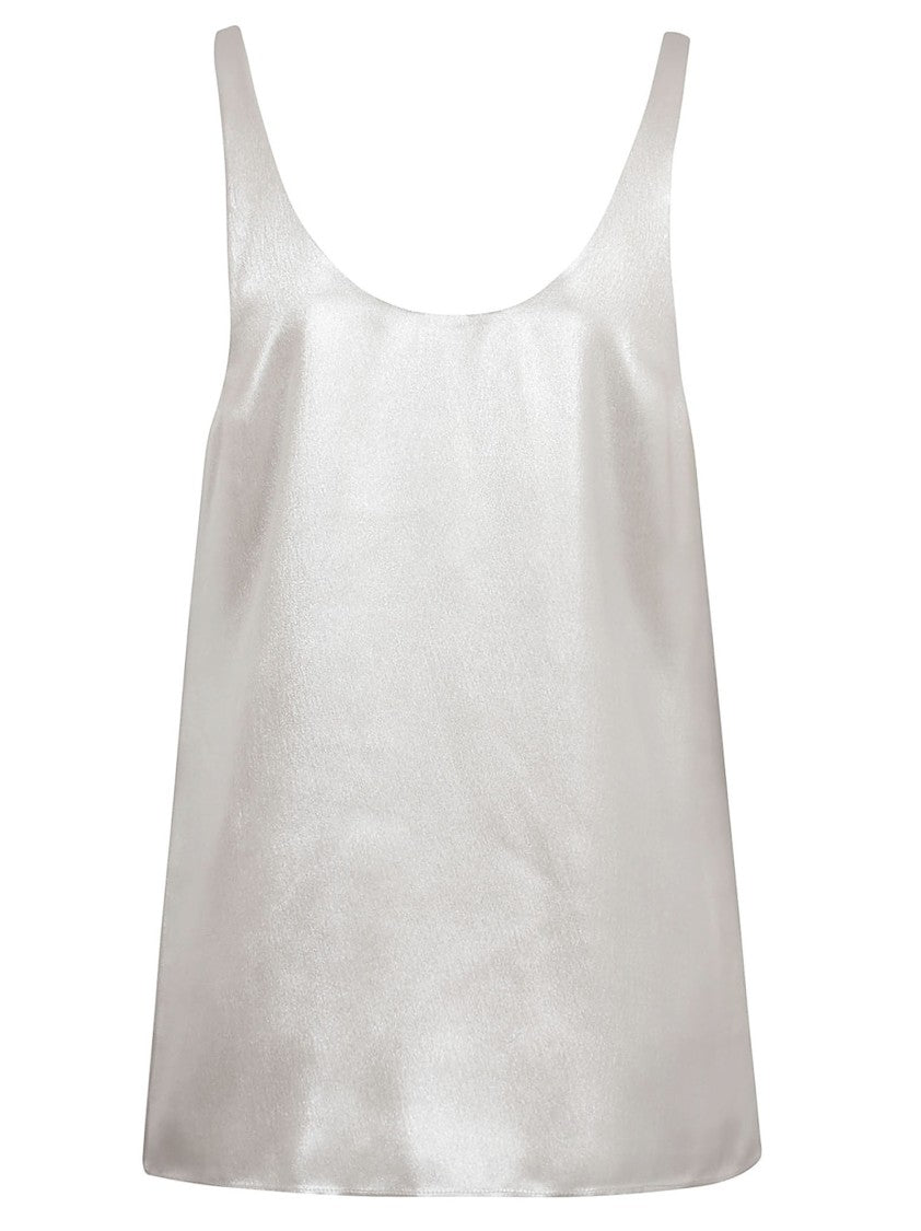 Sleeveless Silk Top With Rounded Neckline