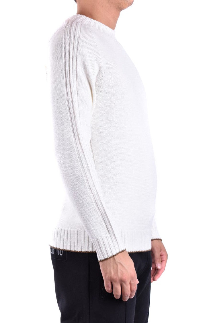 Ribbed White Knitwear With Classic Crew Neck