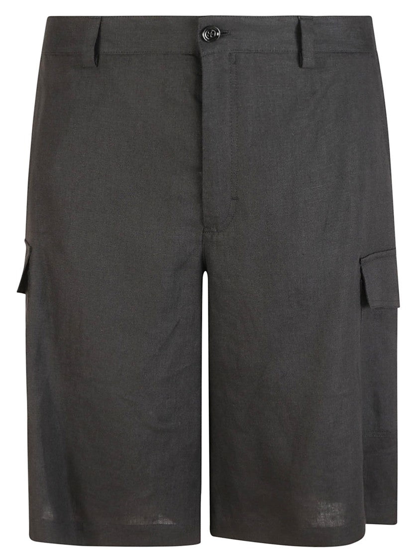 Tailored Black Linen Shorts With Cargo Pockets
