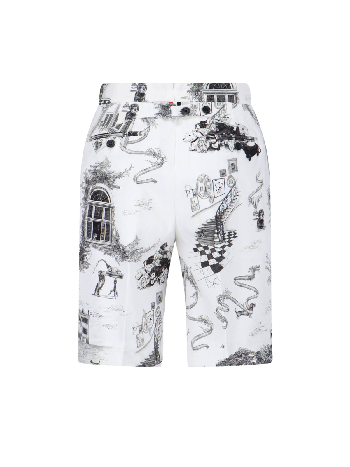 White Hector Toile Print Cotton Shorts
