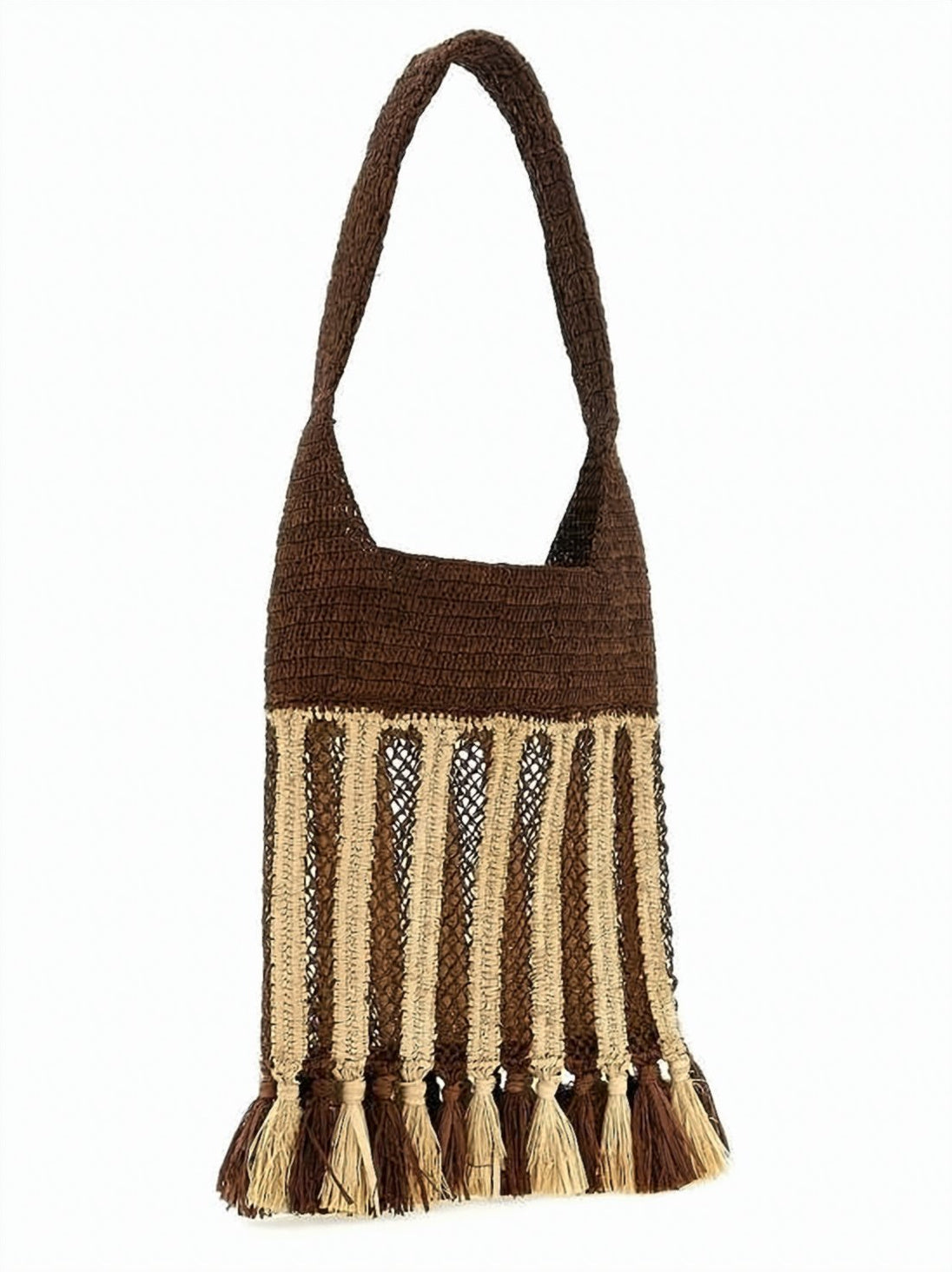 Raffia Woven Shoulder Bag with Tassel Accents