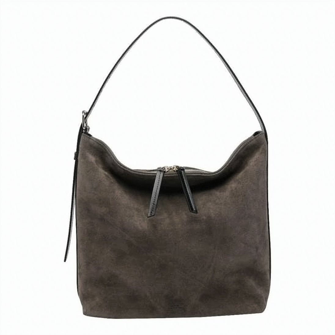 Suede-Textured Shoulder Bag With Top Zipper Closure
