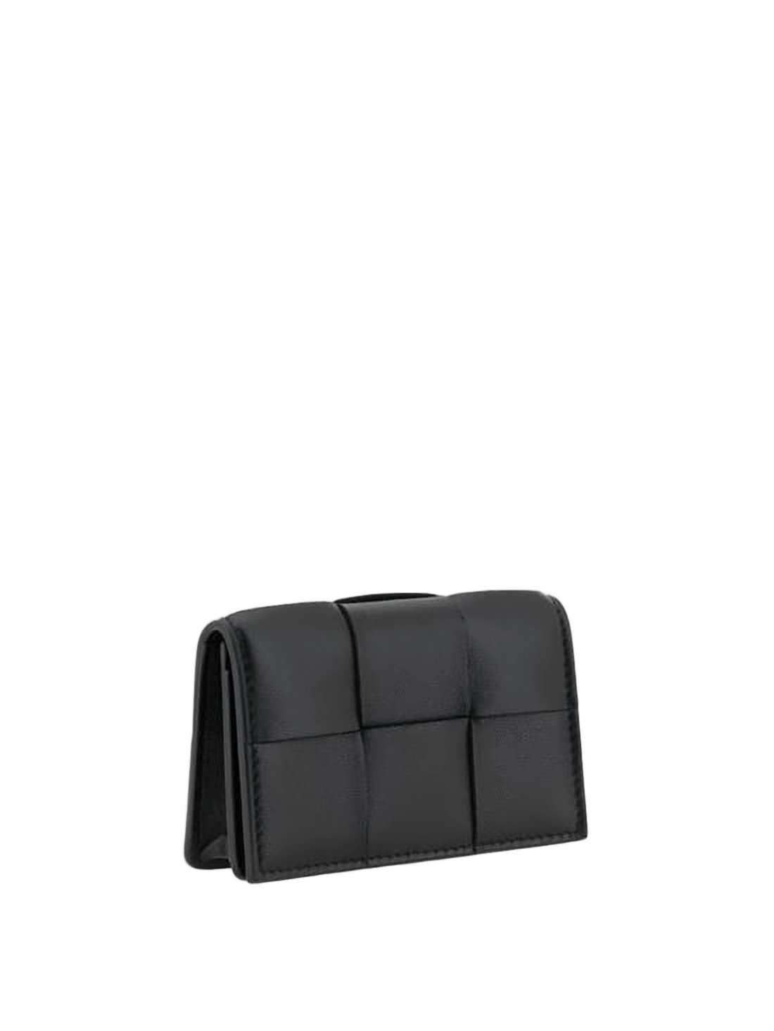 Padded Grid Design Black Leather Card Wallet