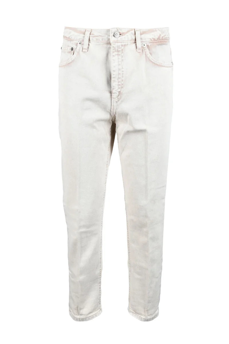 Beige Cotton Jeans with Classic Five-Pocket Design