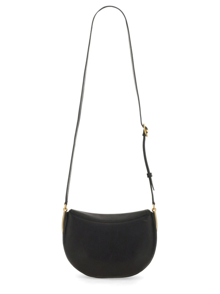 Curved Silhouette Black Leather Tote With Adjustable Strap
