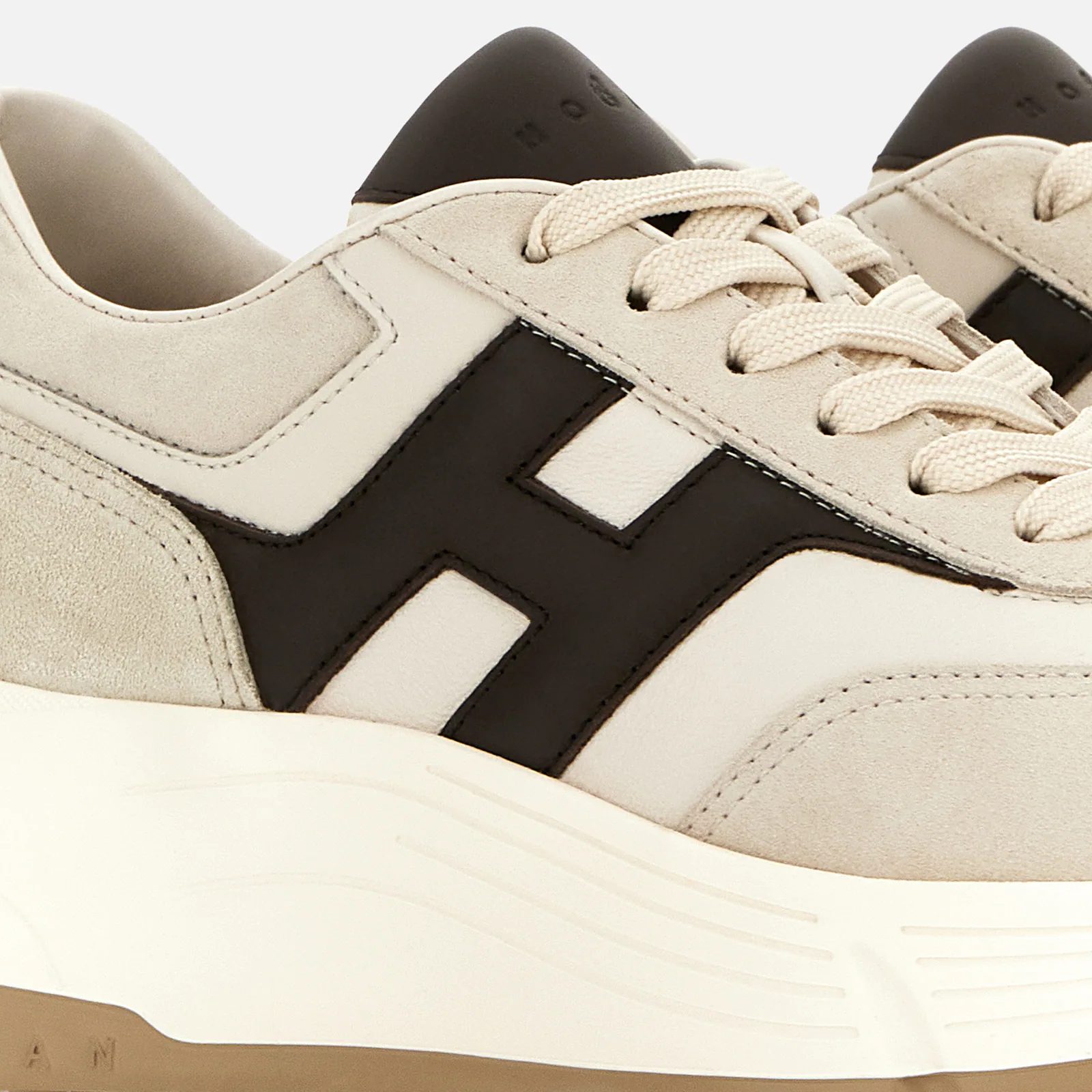 Beige And Brown Lace-Up Shoes With Sole