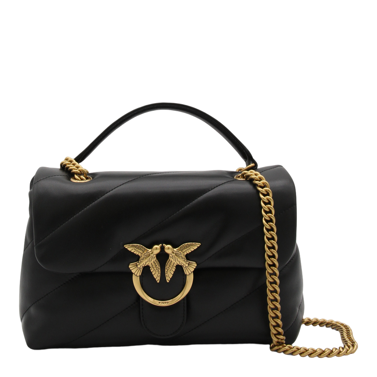 Quilted Black Handbag with Gold Clasp Detail