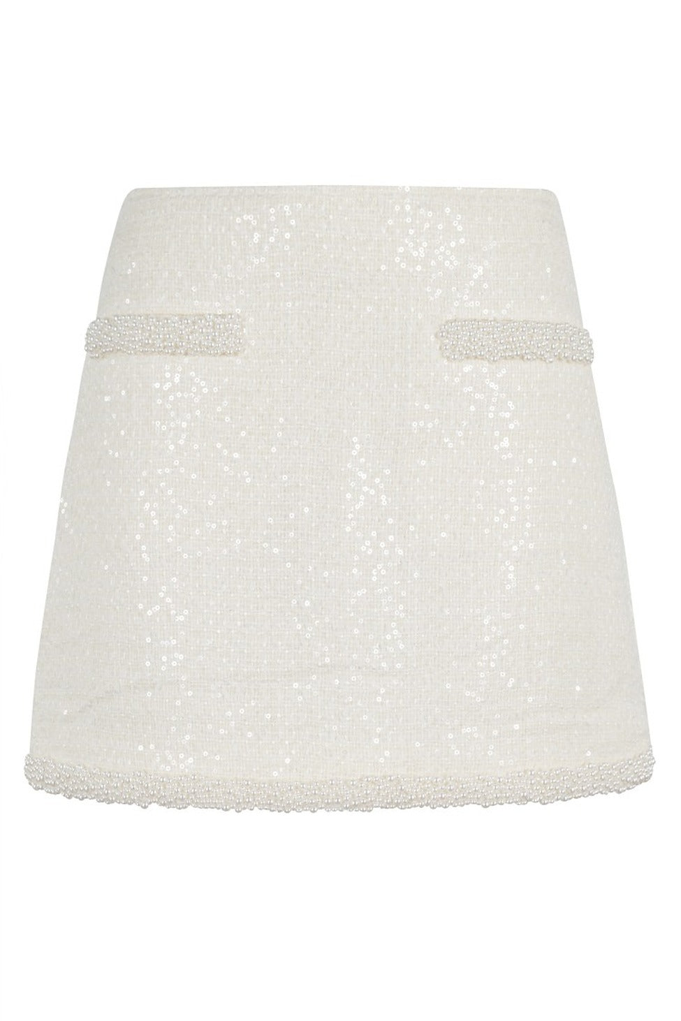 Cream Boucle Pearl Trim Mini Skirt