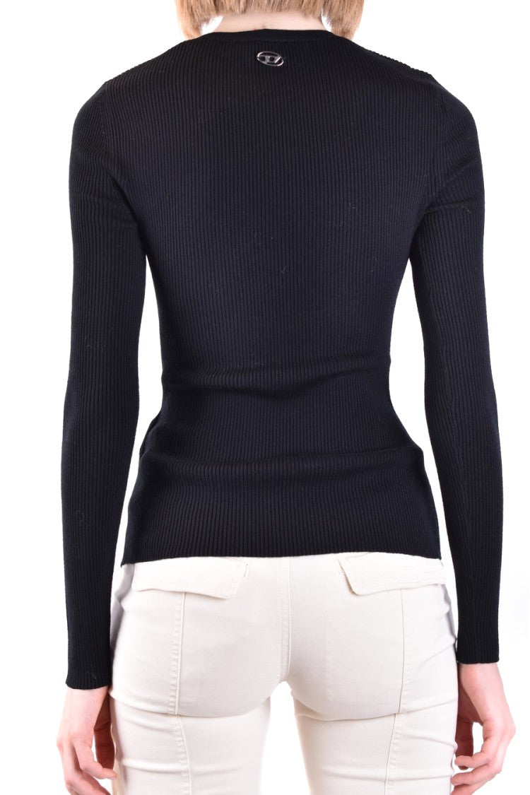 Ribbed Cut-Out Sweater With Wool Blend And Iconic Design