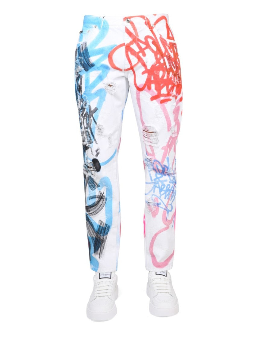 Graffiti-Print Loose Fit Jeans