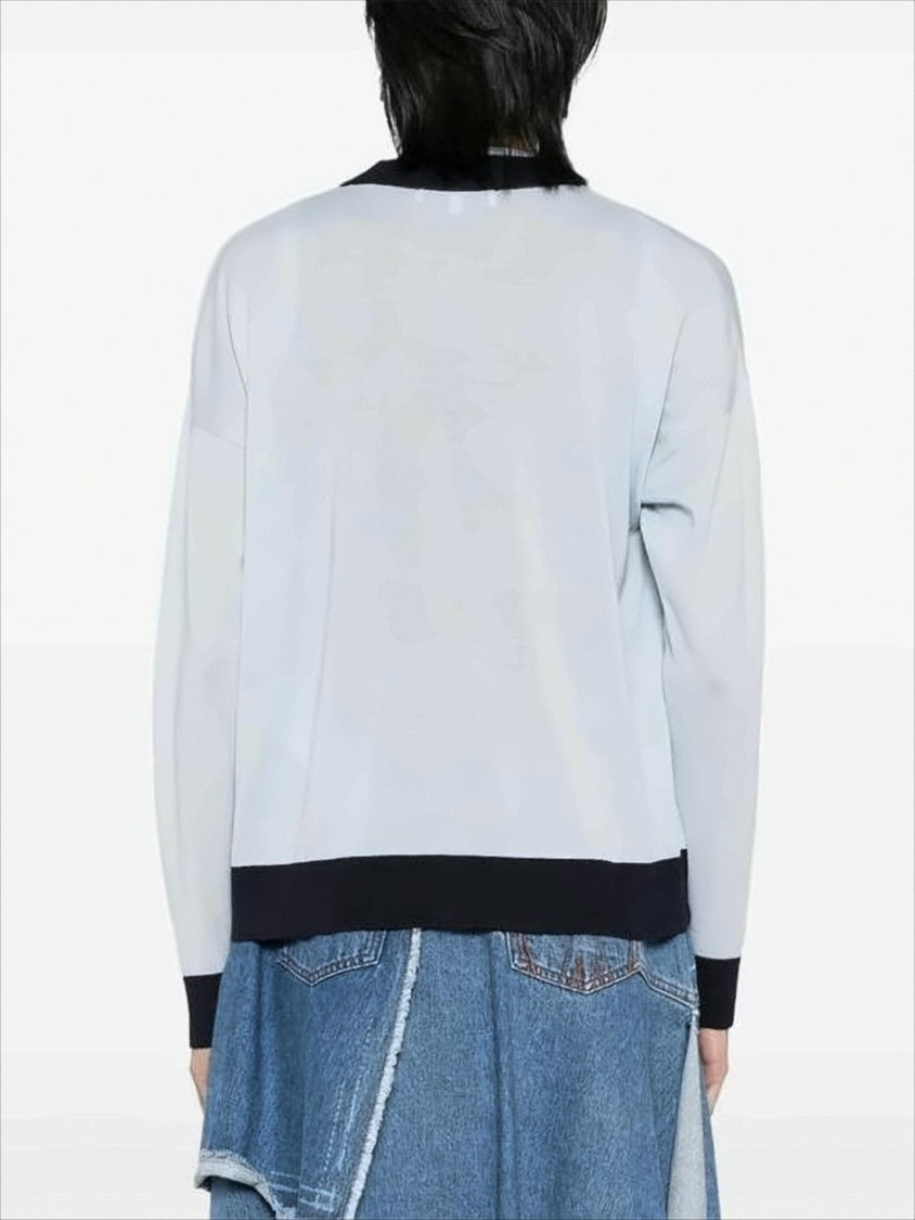 Wool Cardigan With Contrast Trim And Embroidered Emblem
