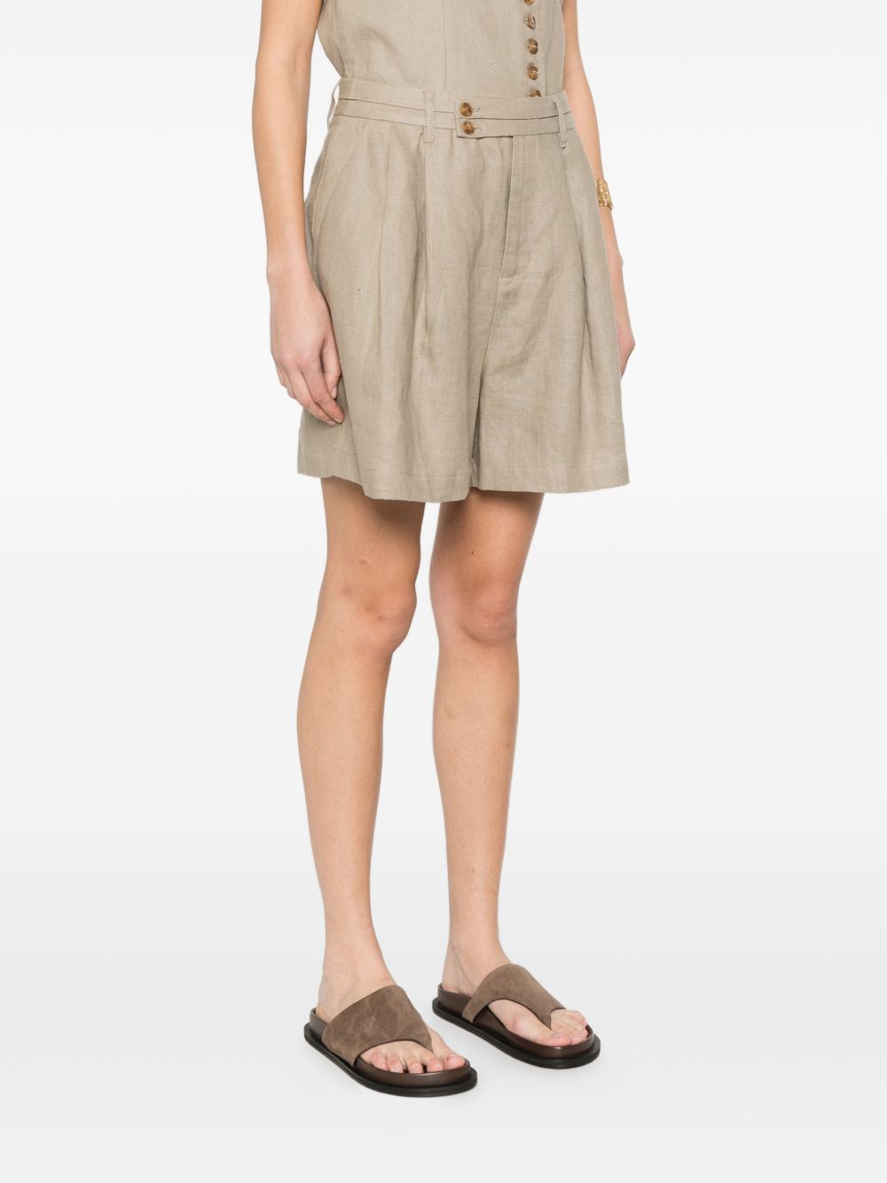 Gray Pleated Linen Shorts with High Waist