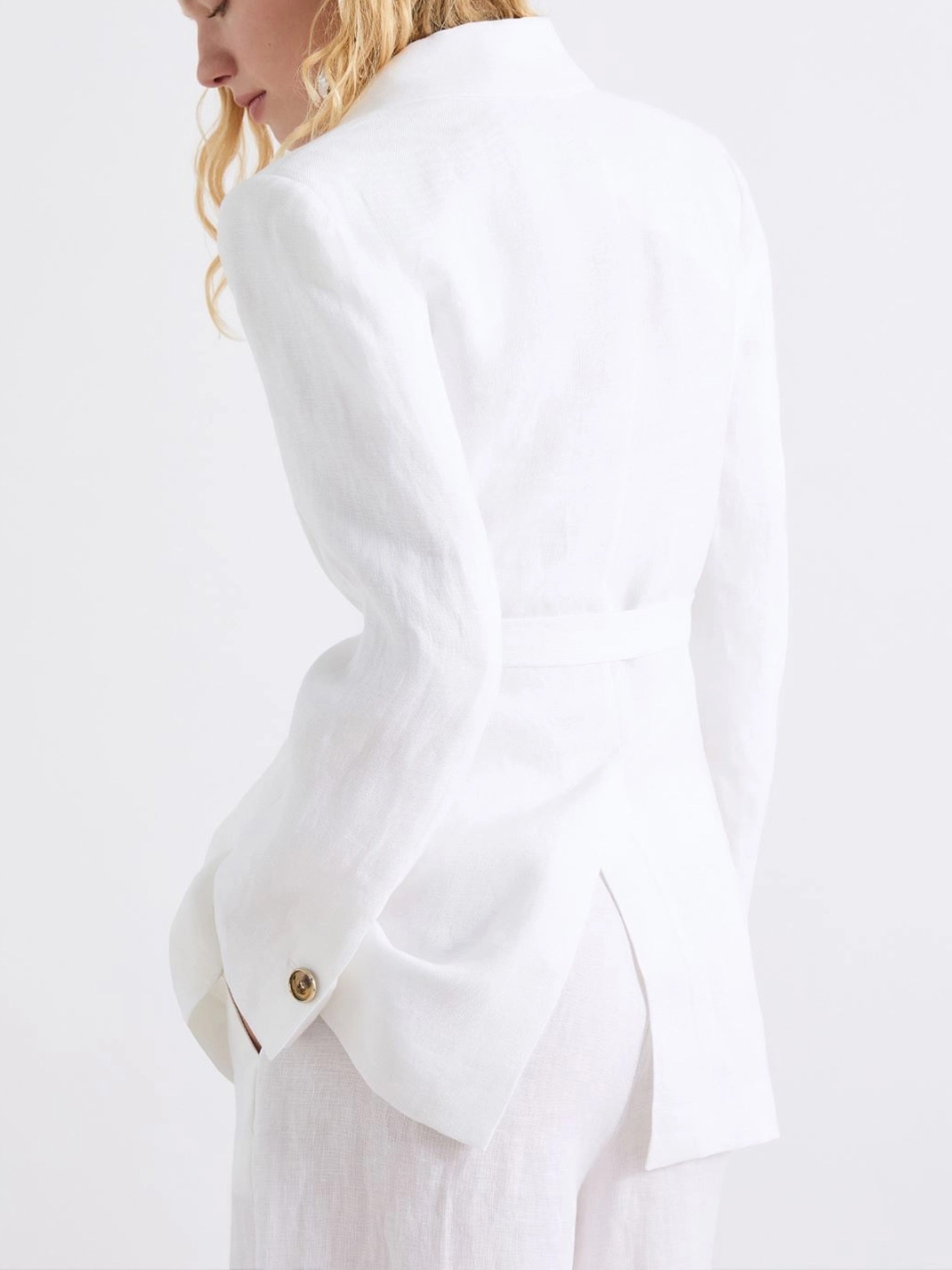 Black Mllmodico Structured Belted Linen Jacket