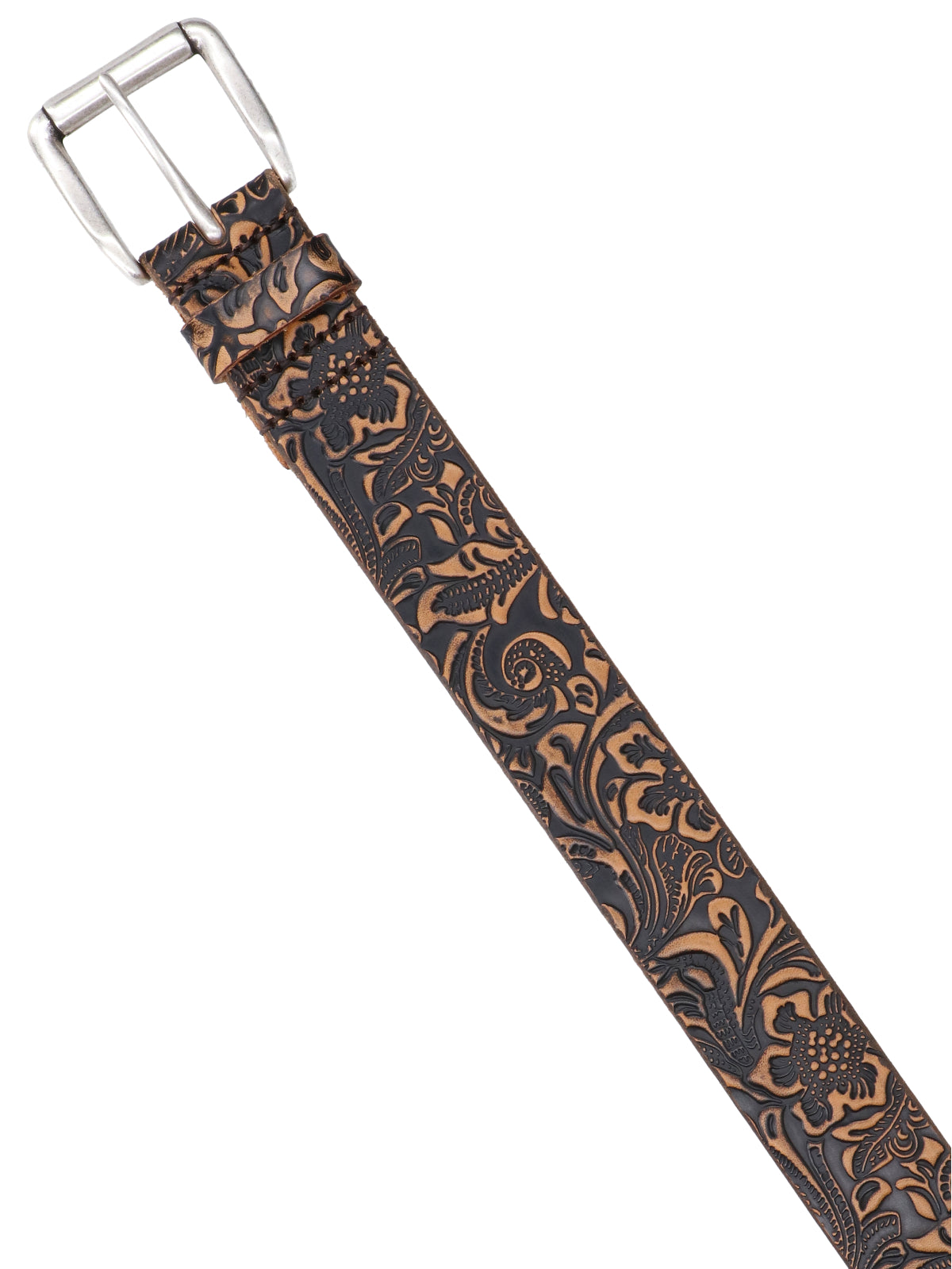 Black Paisley Printed Leather Belt