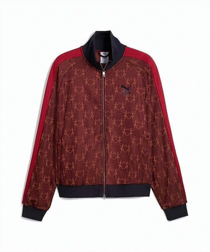 Burgundy Bomber Jacket with Sporty Red Stripes