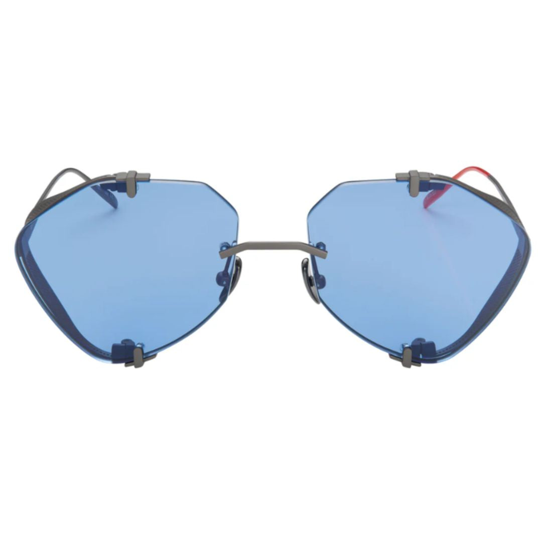 Khoid Kh-5 Geometric Titanium Sunglasses with Blue Lenses
