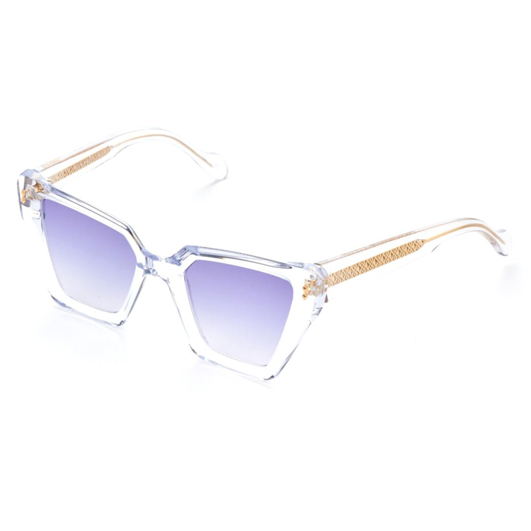 Vanessa Glamour Geometric Cat-Eye Sunglasses with Gold Textured Temples